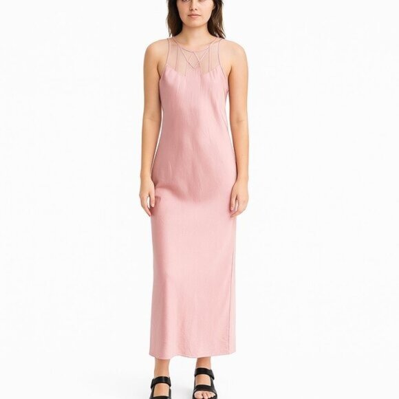 VICTORIA'S SECRET x VINTAGE gold label pink satin maxi dress L - Picture 1 of 7